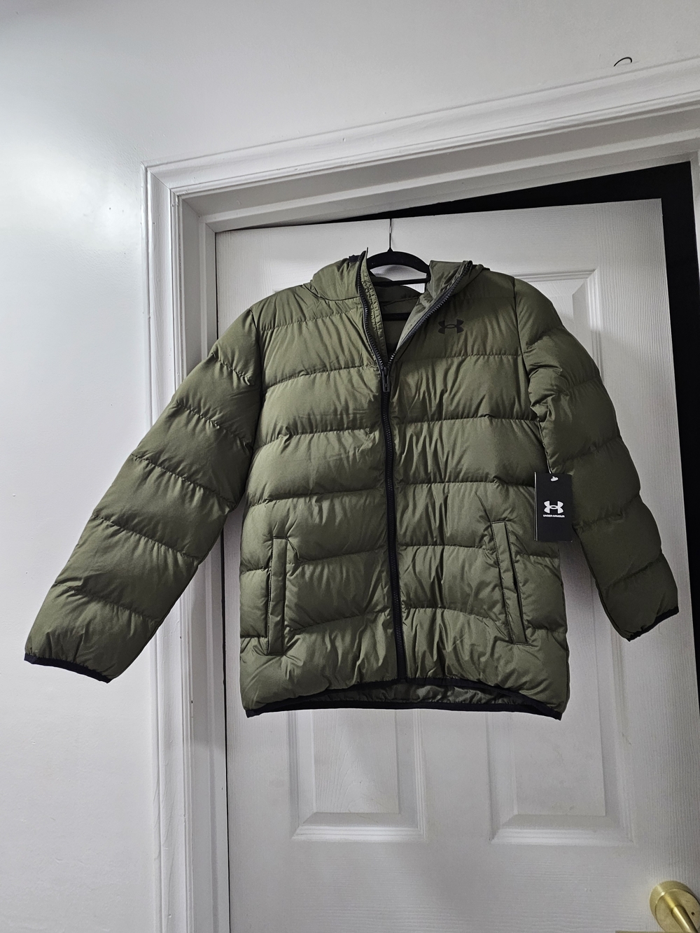 Youth NWT Under Armour Olive Green Quilted Puffer Jacket with Hood Size YL